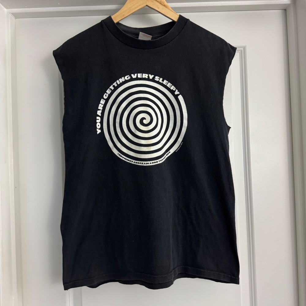 Vintage Very Sleepy Obey My Command Hypnosis Spiral Muscle Tee Black M